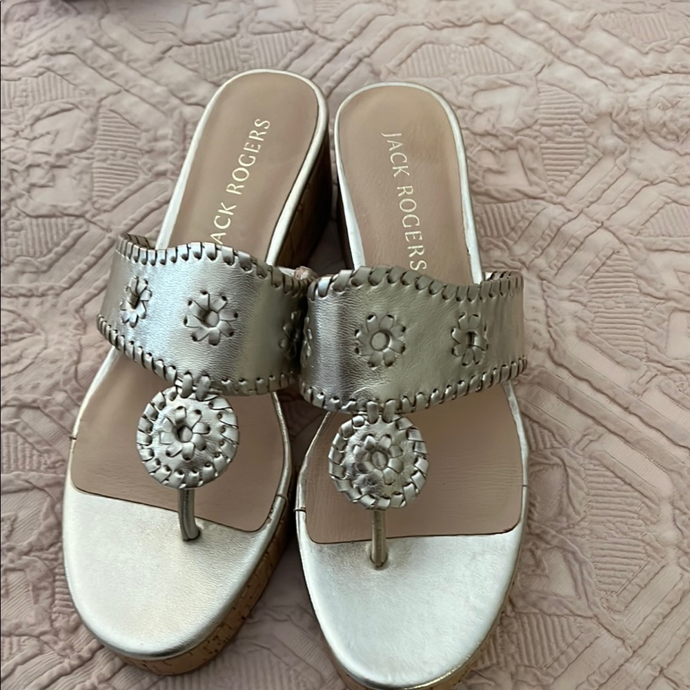 Jack Rogers Metallic Gold Sandals Mid Wedge